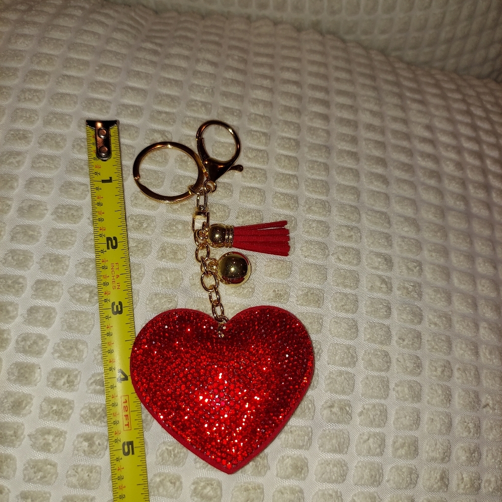 Red Rhinestone Heart Keyring Purse Charm - Picture 6 of 7